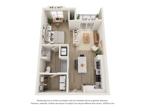 a 3 bedroom floor plan with a wood floor